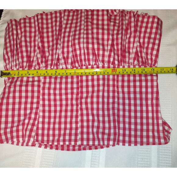 7th Ave New York & Co GINGHAM RED WHITE Halter Style Top FUNKY Checkered Sz L - Picture 14 of 15